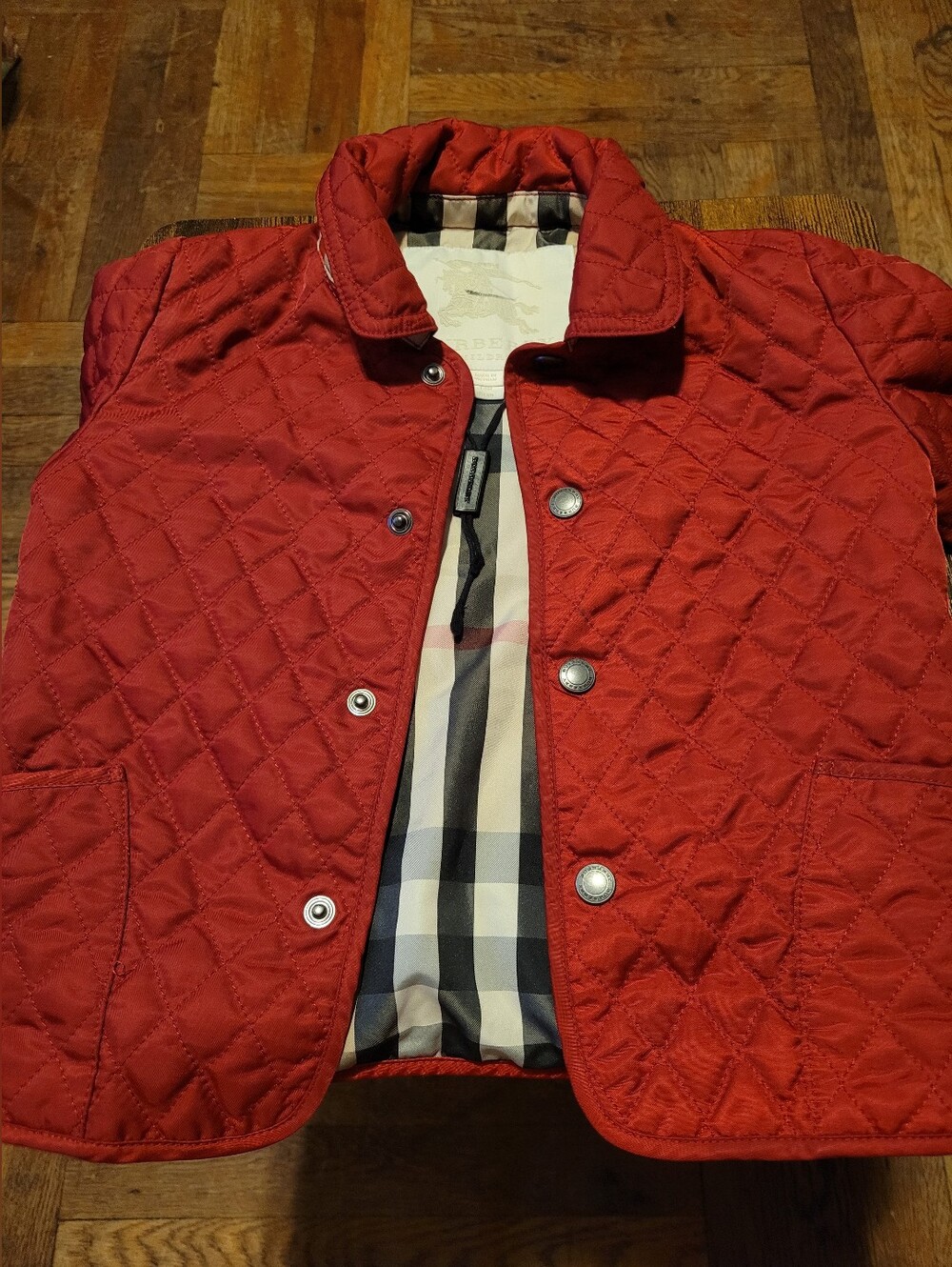 Burberry Quilted Red Kid's Jacket with Signature  Check Lining